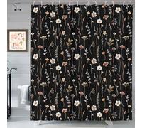 GardEssere Boho Floral Botanical Shower Curtain with 12 Hooks Black Elegant Modern Aesthetic Flowers Plants Shower Curtains for Bathroom Decor Waterproof Bath Curtain Set 183X183 CM