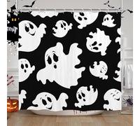GardEssere Cute Halloween Shower Curtain Spooky Funny Ghosts Black White Polyester Shower Curtain Bathroom Shower Curtains Sets with 12 Hooks Waterproof Grommets 153X183 CM