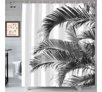 GardEssere Elegant Palms Tree Leaf Black Silhouette on White Shower Curtain for Bathroom Tropical Leaves Bath Curtain with 12 Hooks Waterproof Polyester Curtains Festival Gift 183X183 CM