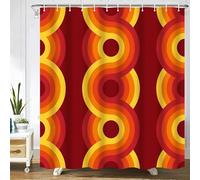 GardEssere Geometric Vintage Red Shower Curtain with 12 Hooks Rock Groovy Bauhaus Mid Century Shower Curtains for Bathroom Decor Waterproof Bath Curtain Set 183X183 CM