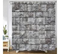 GardEssere Grey City Wall Shower Curtain with 12 Hooks Rock Stone Wall Old Brick Architect Shower Curtains for Bathroom Decor Waterproof Bath Curtain Set 183X183 CM