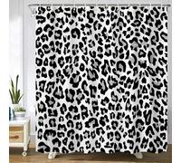 GardEssere Grey Leopard Print Curtain with 12 Hooks Snow Cheetah White Animal Pattern Fur Shower Curtains for Bathroom Decor Waterproof Bath Curtain Set 153X183 CM