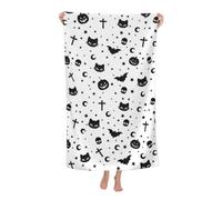 GardEssere Halloween Beach Towel Gothic Black Cat Skull Bath Pool Towels Microfiber Quick Dry Extra Large Oversized for Adults Kids for Camping Swim 30x60 in