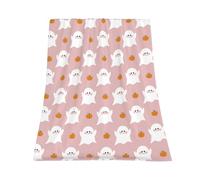 GardEssere Halloween Throw Blanket Cute Ghost Pumpkin Pink Flannel Blanket Ultra-Soft Fluffy Warm Throw Blanket for Bedroom Living Rooms Couch Sofa Home Decor 40x50 Inch