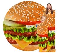 GardEssere Hamburger Blanket For Kids Adults Round Blanket Cozy Flannel Funny Realistic Food Throw Blankets Novelty Soft for Men Women for Bed Couch 120 CM