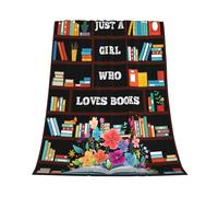 GardEssere Just A Girl Who Loves Books Blanket Throw Reading Graduation Gifts for Girls Flannel Blankets Cartoon Bookshelf Warm Soft Lightweight Throws for Sofa Bedding for Women Kids 130x150 CM