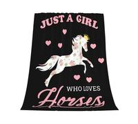GardEssere Just A Girl Who Loves Horse Blanket Throw Horse Gifts for Girls Pony Flannel Blankets Cartoon Farm Animal Warm Soft Lightweight Throws for Sofa Bedding for Women Kids 150x200 CM