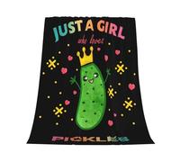 GardEssere Just A Girl Who Loves Pickles Blanket Throw Pickles Gifts for Girls Flannel Blankets Funny Cartoon Pickles Soft Lightweight Throws for Sofa Bedding for Pickle Lovers Women Kids 150x200 CM