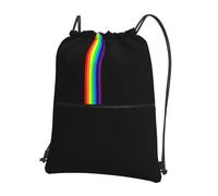 GardEssere Rainbow LGBT Gay Pride Drawstring Bags Drawstring Gym Bag Waterproof Drawstring Backpack with Zipper Pocket for Kids Adults Beach Swimming Pool School Bag