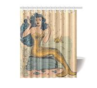 GardEssere Retro Mermaid Decorative Shower Curtain with 12 Hooks Vintage Art Shower Curtains for Bathroom Cartoon Princess Fish Bathroom Decor Waterproof Bath Curtain Set 183X183 CM