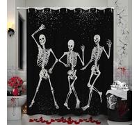 GardEssere Skull Black White Shower Curtain Happy Halloween Skulls Skeleton Spanish Shower Curtain for Day of The Dead All Saints Day Halloween Bathroom Home Decor 153X183 CM