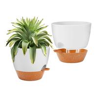 GARDIFE 10 inch Plant Pots,Self Watering Pots, 2 Pack Flower pots, Large Plastic Planters with Deep Reservior and High Drainage Holes for Indoor Outdoor Plants and Flowers, White
