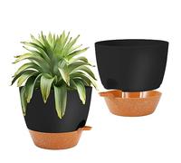 GARDIFE 10 inch Plant Pots,Self Watering Pots, 2 Pack Flower pots, Large Plastic Planters with Deep Reservior and High Drainage Holes for Indoor Outdoor Plants and Flowers, Black