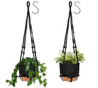 GARDIFE 8 inch Hanging Planters with Mcreme Plant Hanger for Indoor and Outdoor Plants, 2 Pack Large Self Watering Hanging Plant Pot with Basket Flower Pot with Drainage Hole (Black)