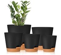 GARDIFE Plant Pots 7/6.5/6/5.5/5 Inch Self Watering Planters with Drainage Hole, Plastic Flower Pots, Nursery Planting Pot for All House Plants, African Violet, Flowers, and Cactus,Black