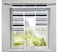 Gardinenbox 2022210 Set of 3 Panel Curtains Hooks Grey H x W 40-60-80x30 cm Striped Straight End with Weighted Bar