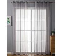 Gardinenbox 20332-cn2 Set of 2 Eyelet Curtains Transparent Plain Curtain Eyelets Lead Band Closure Living Room 100% Polyester Grey H 225 x W 140 cm