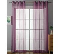 Gardinenbox 20332-cn2 Set of 2 Eyelet Curtains Transparent Plain Curtain Eyelets Lead Band Closure Living Room 100% Polyester Purple H x W 175 x 140 cm
