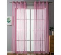 Gardinenbox 20332-cn2 Set of 2 Eyelet Curtains Transparent Plain Curtain Eyelets Lead Band Closure Living Room 100% Polyester Pink H 245 x W 140 cm
