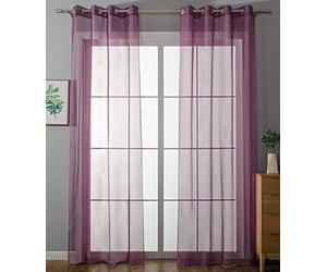 Gardinenbox 20332-cn2 Set of 2 Eyelet Curtains Transparent Plain Curtain Eyelets Lead Band Closure Living Room 100% Polyester Purple H x W 175 x 140 cm