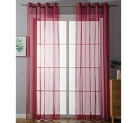 Gardinenbox 20332-cn2 Set of 2 Eyelet Curtains Transparent Plain Curtains with Eyelets Lead Band Closure for Living Room 100% Polyester Bordeaux 245 x 140 cm