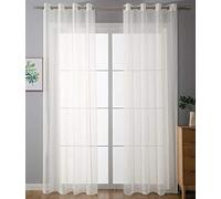 Gardinenbox 20332-cn2 Set of 2 Eyelet Curtains Transparent Plain Curtains with Eyelets Lead Band Closure for Living Room 100% Polyester Cream 225 x 140 cm