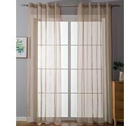 Gardinenbox 20332-cn2 Set of 2 Eyelet Curtains Transparent Plain Curtains with Eyelets Lead Band Closure for Living Room 100% Polyester Sand 245 x 140 cm