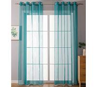 Gardinenbox 20332-cn2 Set of 2 Eyelet Curtains Transparent Plain Curtains with Eyelets Lead Band Closure for Living Room, 100% Polyester, Turquoise, H x W 175 x 140 cm