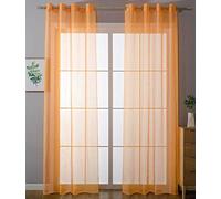 Gardinenbox 20332-cn2 Set of 2 Eyelet Curtains Transparent Uni Curtains with Eyelets Lead Band Closure for Living Room 100% Polyester Orange H 245 x W 140 cm