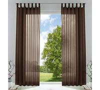 Gardinenbox 61000CN Transparent Curtain Set Living Room Voile Tab-Top Curtain with Lead Tape Closure 245 x 140 cm Brown Pack of 2