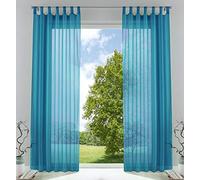 Gardinenbox 61000CN Transparent Curtain Set Living Room Voile Tab-Top Curtain with Lead Tape Finish H x W 225 x 140 cm Turquoise Pack of 2