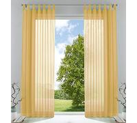 Gardinenbox 61000CN Transparent Curtain Set Living Room Voile Tab-Top Curtain with Lead Tape Finish H x W 245 x 140 cm Yellow Pack of 2