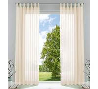 Gardinenbox 61000CN Transparent Curtain Set Living Room Voile Tab-Top Curtain with Lead Tape Finish H x W 245 x 140 cm Cream Pack of 2