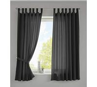 Gardinenbox Berlin 20400N2 Curtains with Loops 175 x 140 cm Black Opaque Microsatin Translucent Ruffle Tape Plain Matt Set of 2