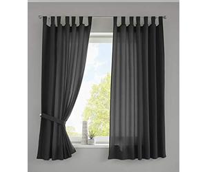 Gardinenbox Berlin 20400N2 Curtains with Loops 175 x 140 cm Black Opaque Microsatin Translucent Ruffle Tape Plain Matt Set of 2