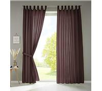 Gardinenbox Berlin 20400N2 Curtains with Loops 245 x 140 cm Brown Opaque Microsatin Translucent Ruffle Tape Plain Matt Set of 2