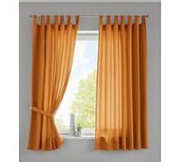 Gardinenbox Berlin 20400N2 Looped Curtains 175 x 140 cm Orange Opaque Microsatin Translucent Ruffle Tape Plain Matte