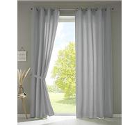 Gardinenbox Berlin 20405N2-018 Curtains with Eyelets 245 x 140 cm Grey Opaque Microsatin Translucent Plain Matt 20405N2