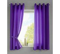 Gardinenbox Berlin 20405N2 Curtains with Eyelets 175 x 140 cm Purple Opaque Microsatin Translucent Plain Matt Set of 2