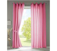 Gardinenbox Berlin 20405N2 Curtains with Eyelets 245 x 140 cm Pink Opaque Microsatin Translucent Plain Matt Set of 2