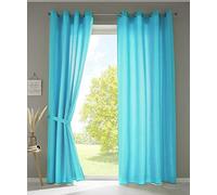 Gardinenbox Berlin 20405N2 Curtains with Eyelets 245 x 140 cm Turquoise Opaque Microsatin Translucent Plain Matt Set of 2