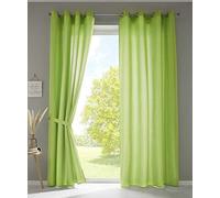 Gardinenbox Berlin 20405N2 Eyelet Curtains 245 x 140 cm Apple Green Opaque Microsatin Translucent Plain Matte Set of 2