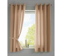 Gardinenbox Berlin 20405N2 Set of 2 Curtains with Eyelets H x W 175 x 140 cm Sand Opaque Microsatin Translucent Plain Matte