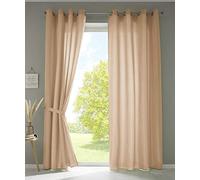 Gardinenbox Berlin 20405N2 Set of 2 Curtains with Eyelets H x W 245 x 140 cm Sand Opaque Microsatin Translucent Plain Matte