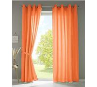 Gardinenbox Berlin 20405N2 Window Curtains with Eyelets 245 x 140 cm Orange Opaque Microsatin Translucent Plain Matt Set of 2