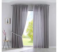 Gardinenbox Cationic Jena 2019037-2 Set of 2 Curtains Concealed Loops H x W 250 x 300 cm Silver Opaque Linen Look Curtains Mottled Curtain Tape with Tie Backs