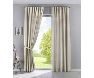 Gardinenbox Cationic Jena 2019037-2 Set of 2 Curtains with Concealed Loops 250 x 140 cm Sand Opaque Linen Look Curtains Mottled Curtain Tape with Tiebacks