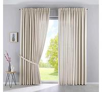 Gardinenbox Cationic JENA Concealed Loops Opaque Linen Look Mottled Curtain Tape with Tiebacks, Polyester, Sand, HxB 250x300 cm