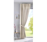 Gardinenbox Cationic Jena Opaque Linen Look Curtain Mottled Curtain Tape with Tie Backs, 100% Polyester, Sand, H x W 250 x 140 cm