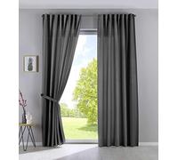 Gardinenbox Cationic Jena Set of 2 Curtains Concealed Loops Opaque Linen Look Curtains Mottled Curtain Tape with Tiebacks, 100% Polyester, Grey, H x W 225 x 140 cm